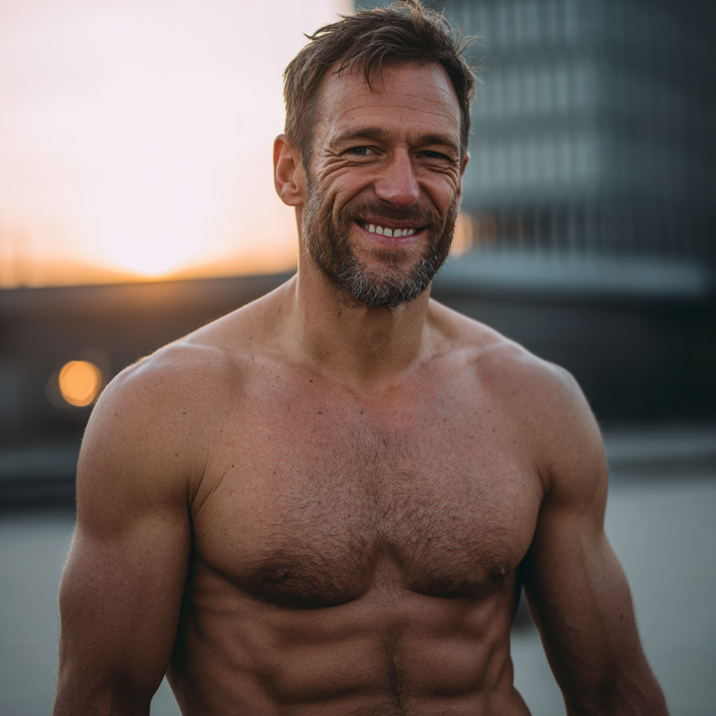 Усміхнена жінка середнього віку європейської зовнішності виконує легкі вправи для суглобів на свіжому повітрі, демонструючи активний та здоровий спосіб життя